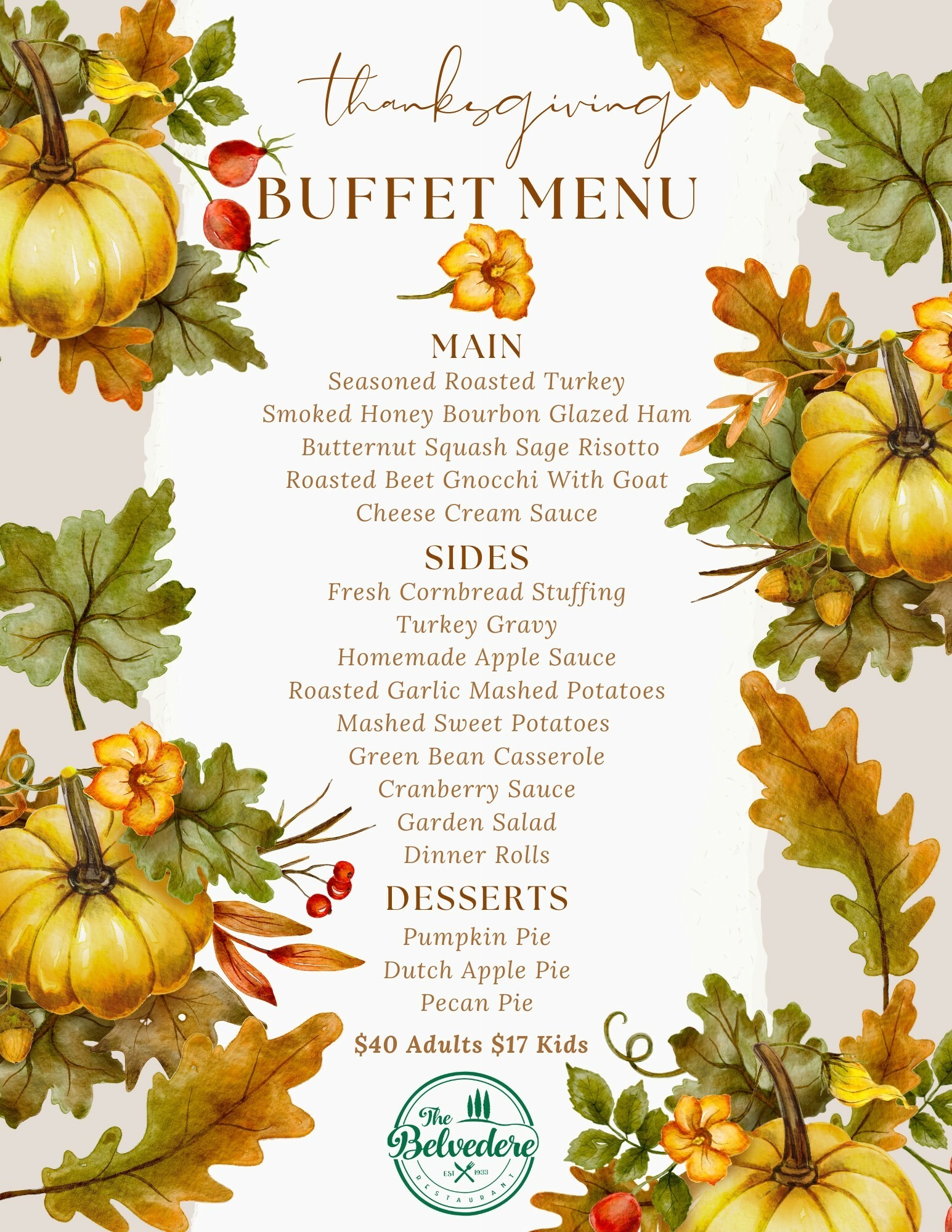 Thanksgiving Buffet at the Bel!